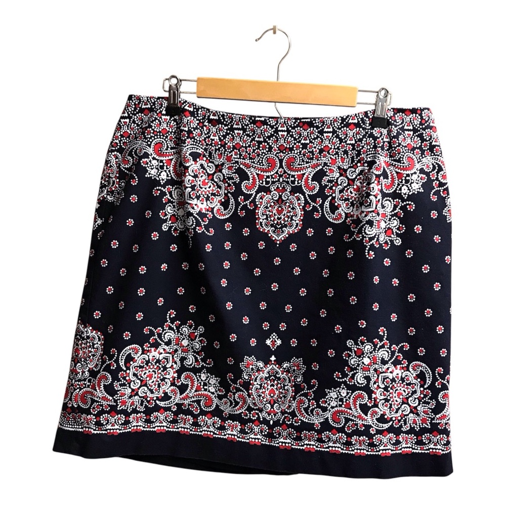 Talbots Womens Sz 16W Bandana Paisley Navy Pencil Skirt Side Zip